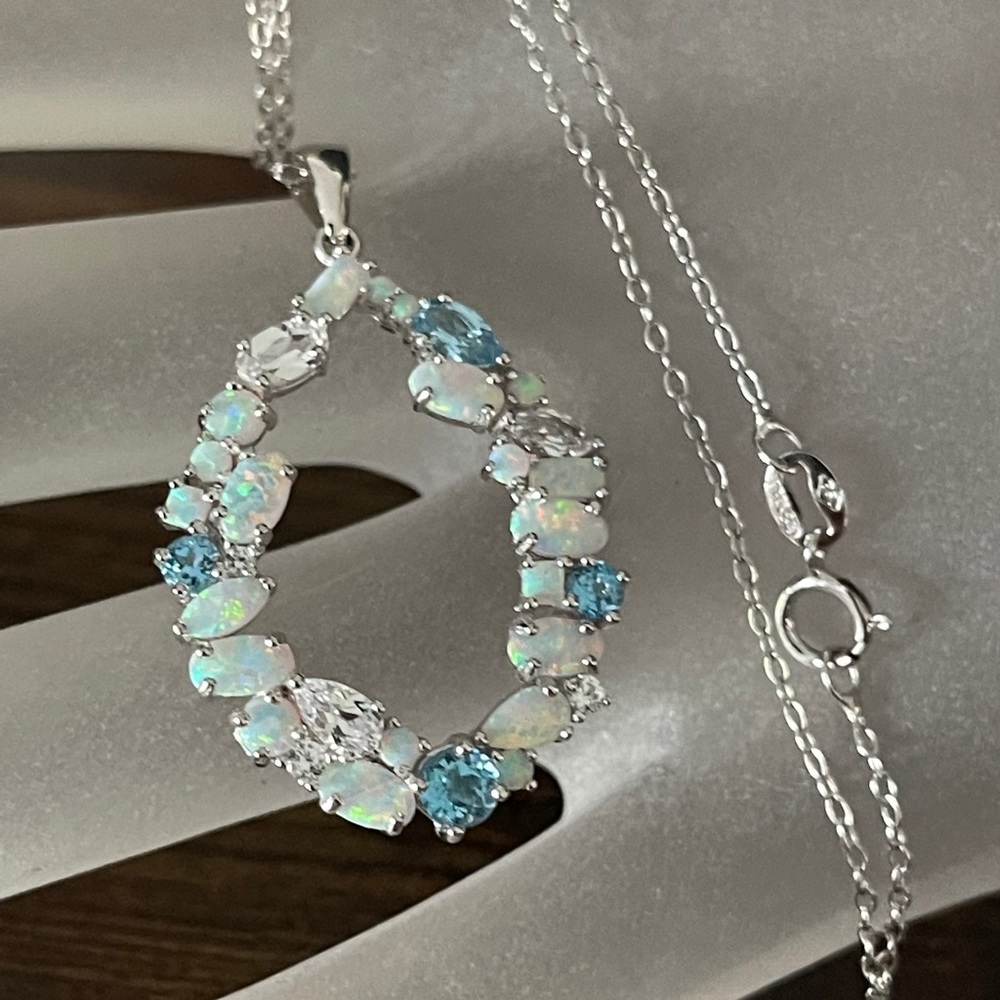 Heng Ngai sterling created opal & topaz pendant